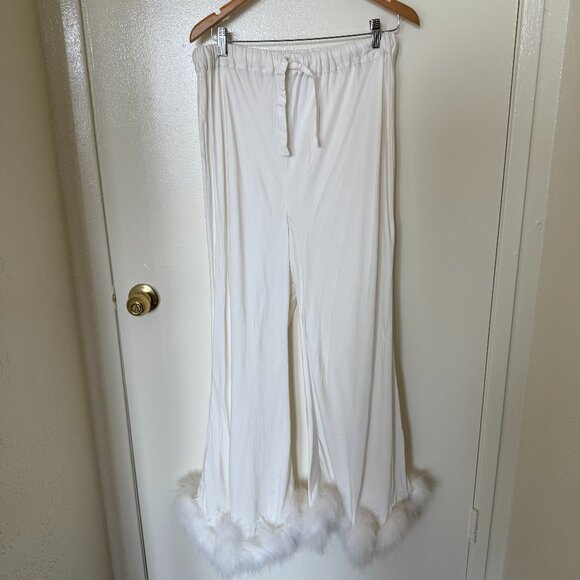 Sleeper White Boudoir Wide Leg Feather Hem Pajama Pants XS/S - Picture 2 of 9